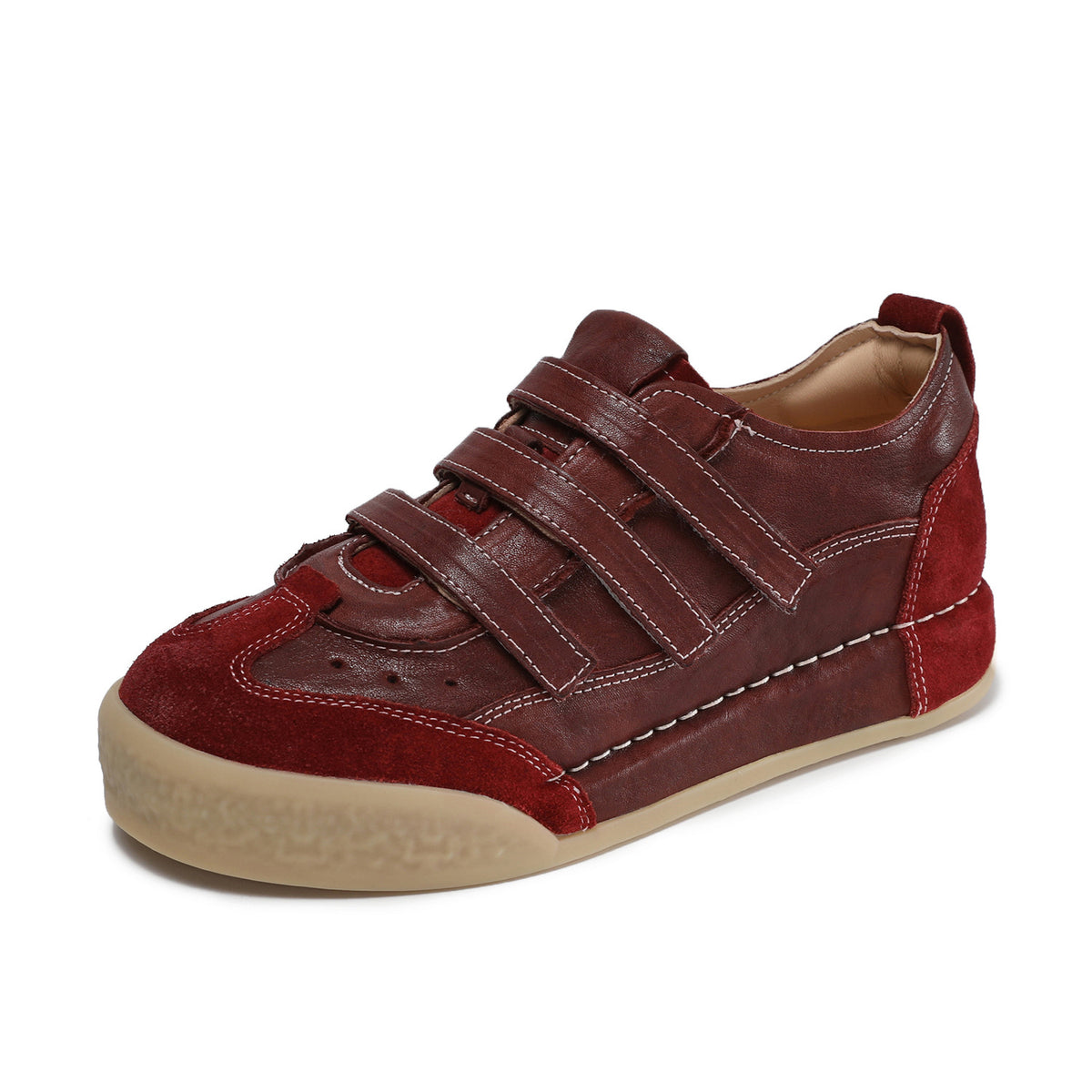 Women's Retro Minimalist Leather Velcro Flat Casual Shoes-RAIIFY