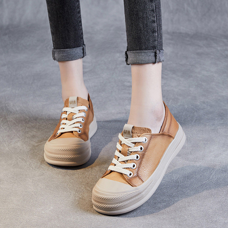 Women Minimalist Fashion Leather Flat Casual Shoes-RAIIFY