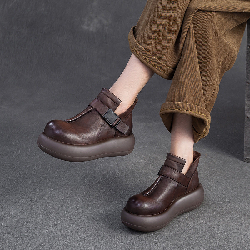 Women's Minimalist Plain Leather Platform Ankle Boots-RAIIFY