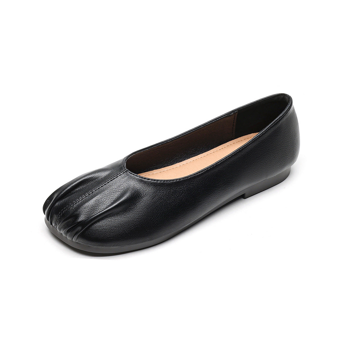 Women Minimalist Soft Pleated Leather Casual Flats-RAIIFY