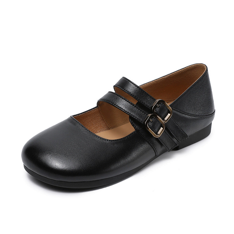 Women Simple Solid Leather Elegant Casual Flats-RAIIFY