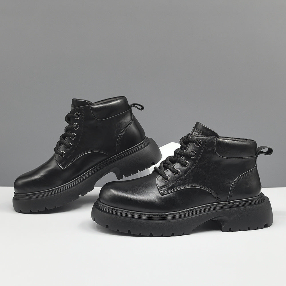 Men Solid Leather Soft Comfort Lace-up Ankle Boots-RAIIFY