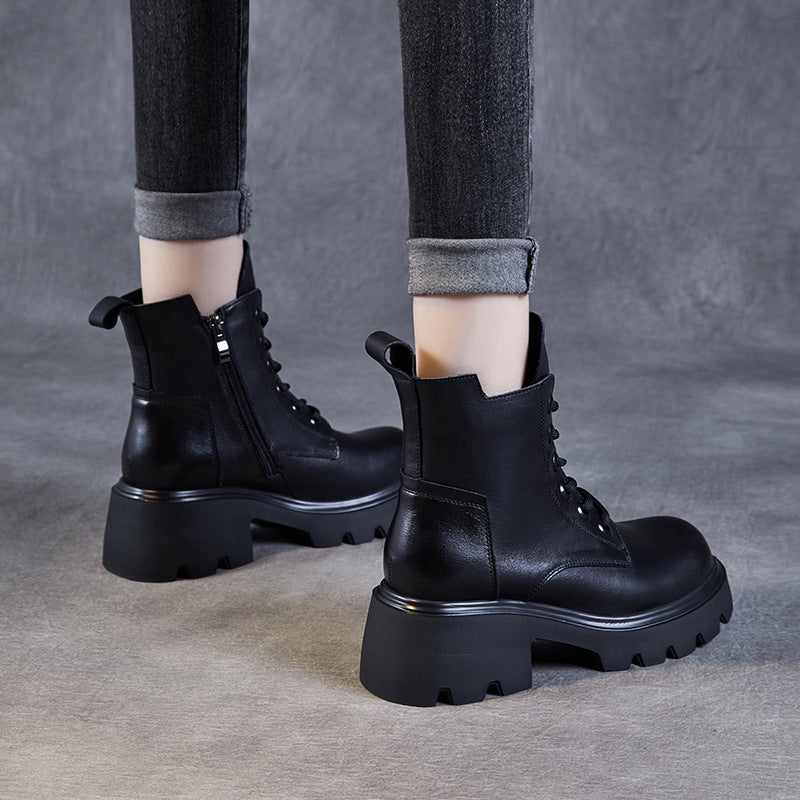 Women Vintage Leather Comfort Platform Boots-RAIIFY