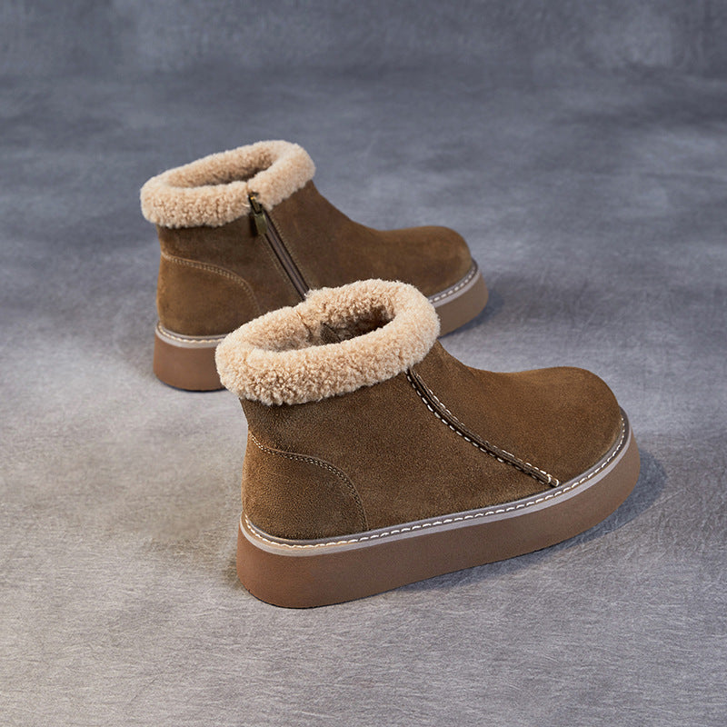 Women Vintage Suede Winter Fleece Ankle Boots-RAIIFY