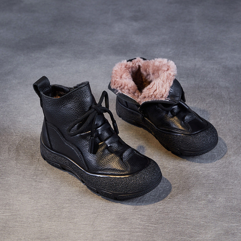 Women's Vintage Leather Woolen Ankle Boots-RAIIFY