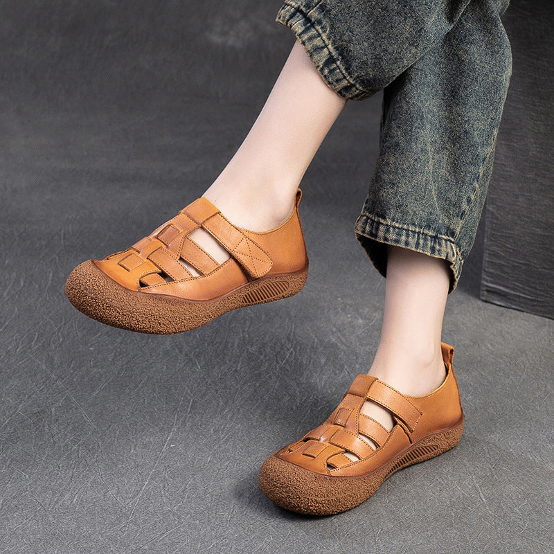 Women Retro Plaited Leather Flat Casual Sandals-RAIIFY