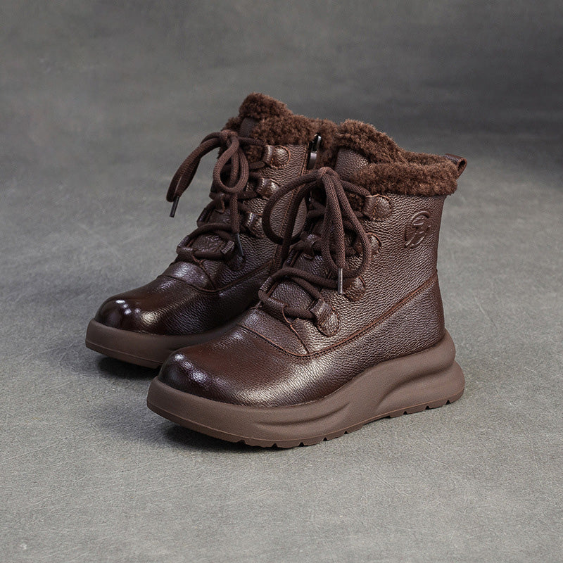 Botas de nieve cálidas de piel con pelo para mujer