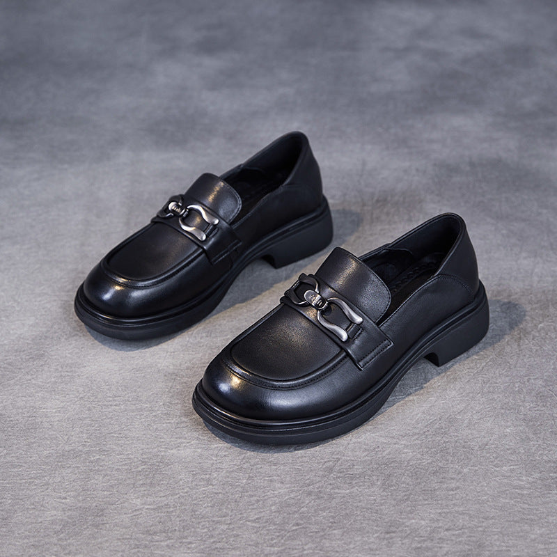 Women Retro Solid Soft Leather Casual Loafers-RAIIFY