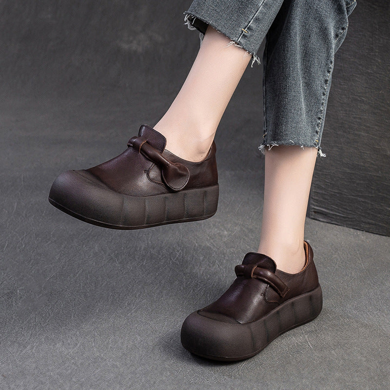 Women Retro Soft Leather Flat Thick Soled Casual Shoes-RAIIFY