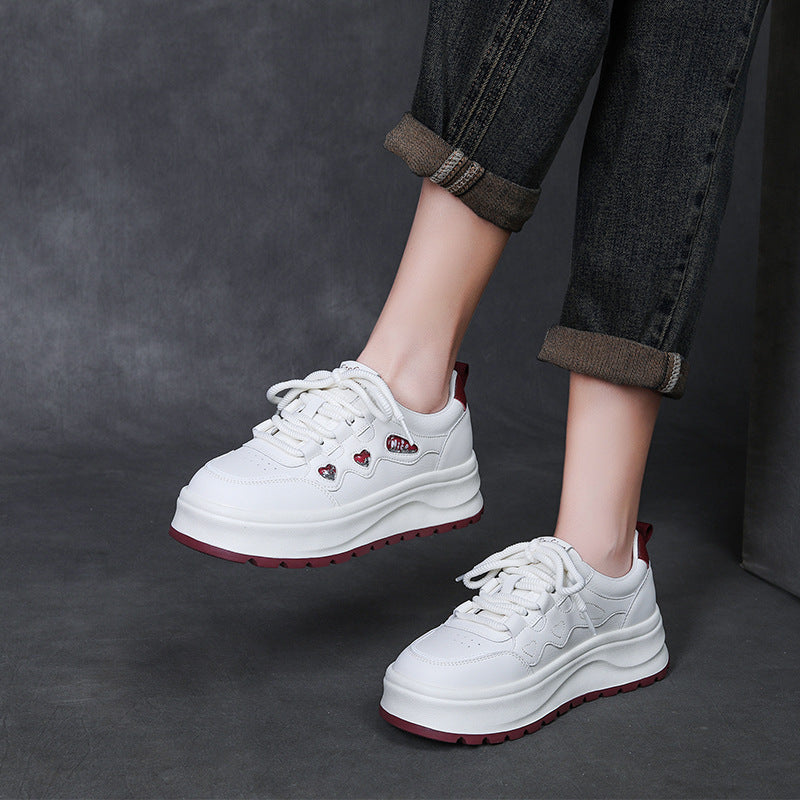 Women Fashion Plain Leather Platform Sneakers-RAIIFY