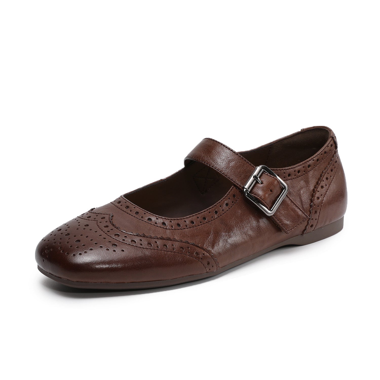 Women Leather Vintage Square Toe Mary Jane Flats