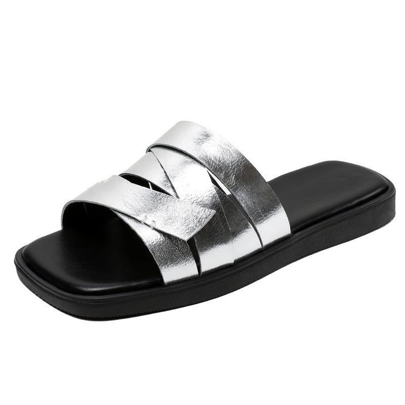 Women Soft Leather Retro Summer Casual Slides Sandals-RAIIFY