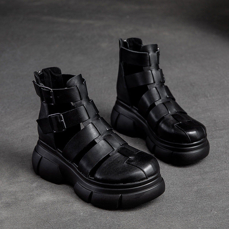 Women's Genuine Leather Platform Hook Loop Sandals-RAIIFY