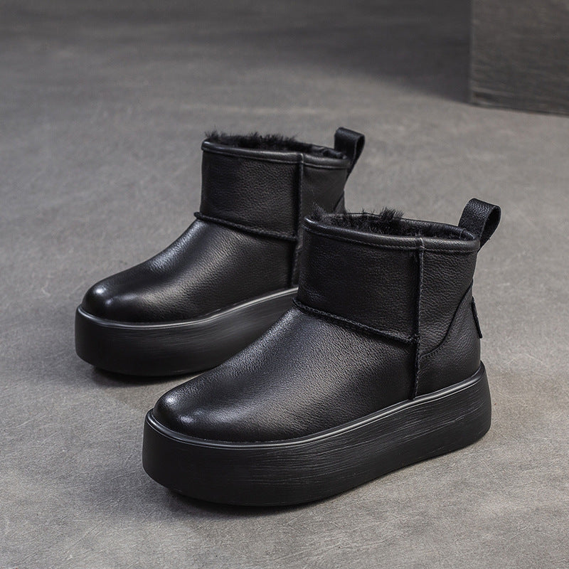 Women Minimalism Fashion Leather Platform Snow Boots-RAIIFY