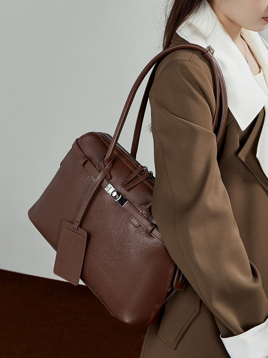 Women's Plain Leather Tote Handbag Shoulder Bag-RAIIFY