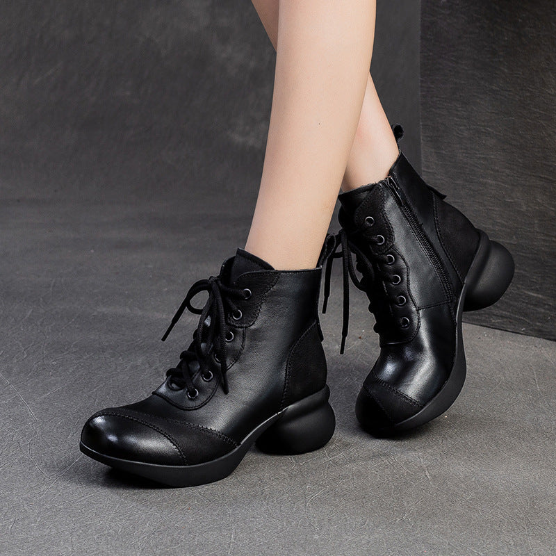 Women Vintage Solid Soft Leather Ankle Boots-RAIIFY