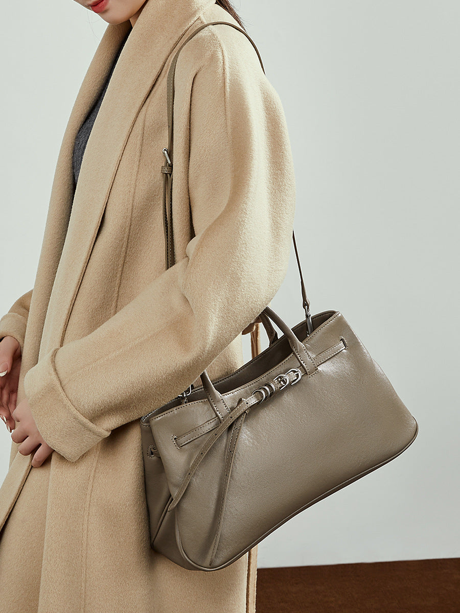 Women's Minimalist Plain Leather Satchel Bag-RAIIFY