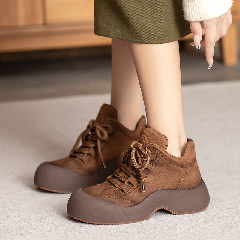 Women Retro Leather Minimalism Thick Soled Casual Shoes-RAIIFY