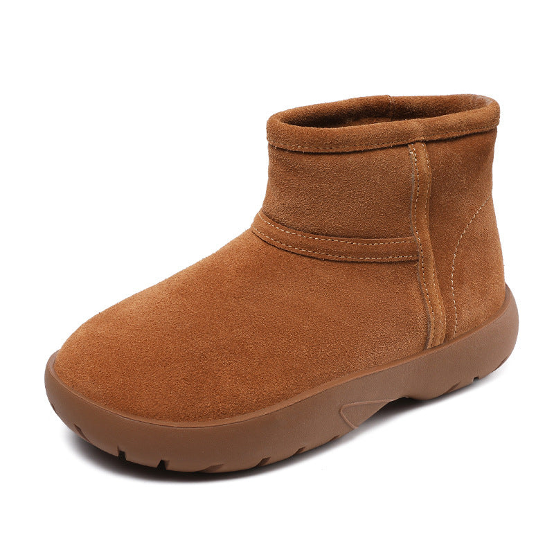 Women Vintage Solid Suede Soft Ankle Snow Boots-RAIIFY