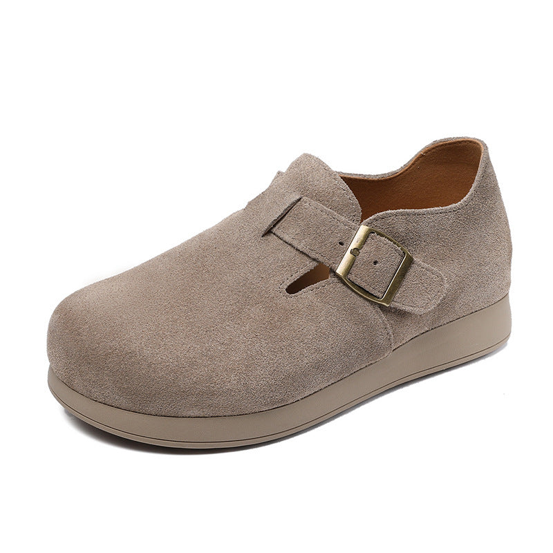 Women Retro Minimalism Solid Suede Flat Casual Shoes-RAIIFY