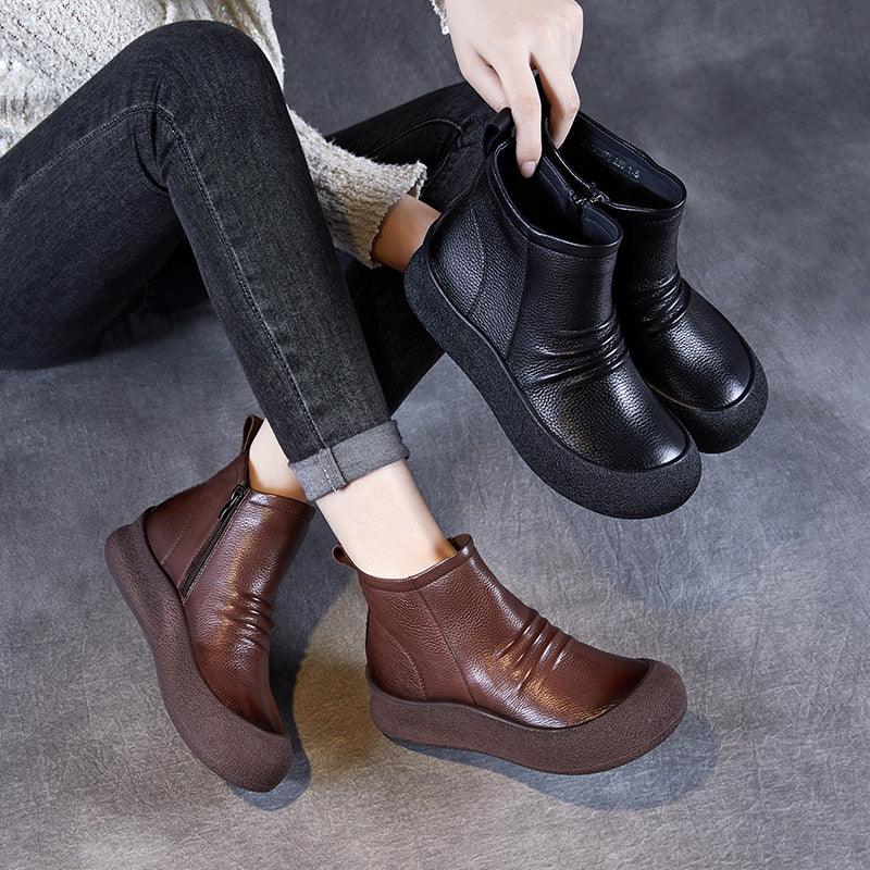 Women Retro Soft Leather Casual Ankle Boots-RAIIFY