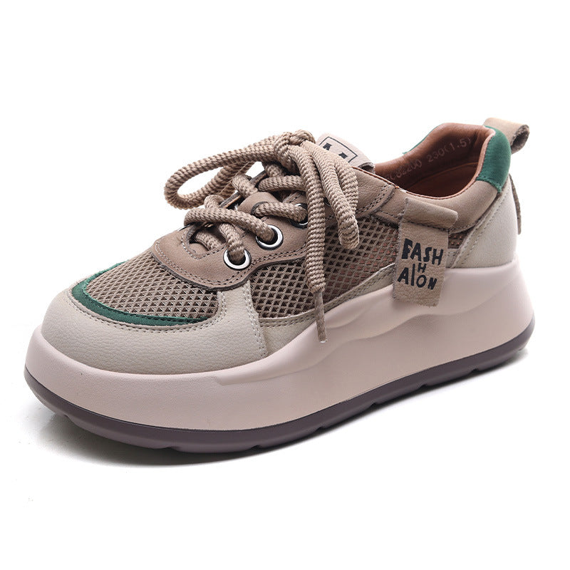 Women's Fashion Leather Hollow Mesh Casual Shoes