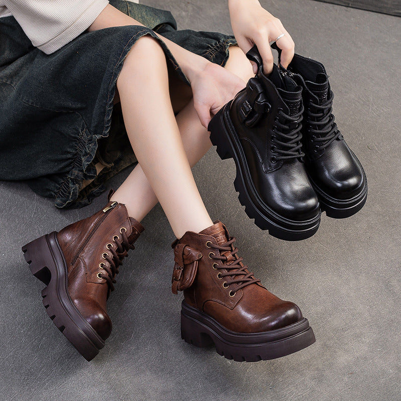 Women Comfort Vintage Leather Platform Ankle Boots-RAIIFY