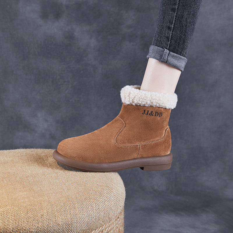 Women Vintage Suede Flat Ankle Snow Boots-RAIIFY