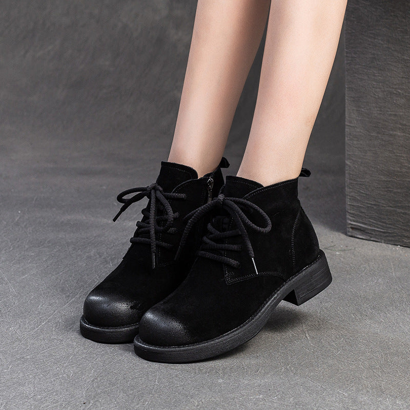 Women Solid Soft Nubuck Retro Ankle Boot-RAIIFY