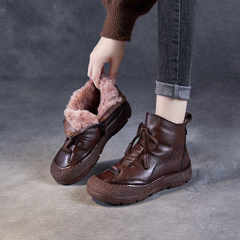 Women's Vintage Leather Woolen Ankle Boots-RAIIFY