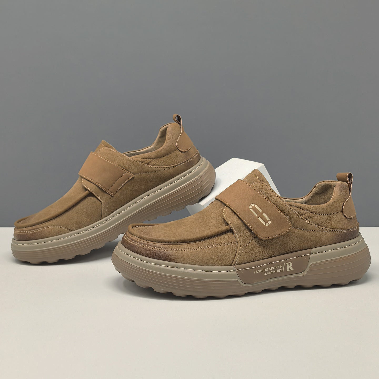 Men's Minimalist Plain Leather Velcro Tape Casual Shoes-RAIIFY