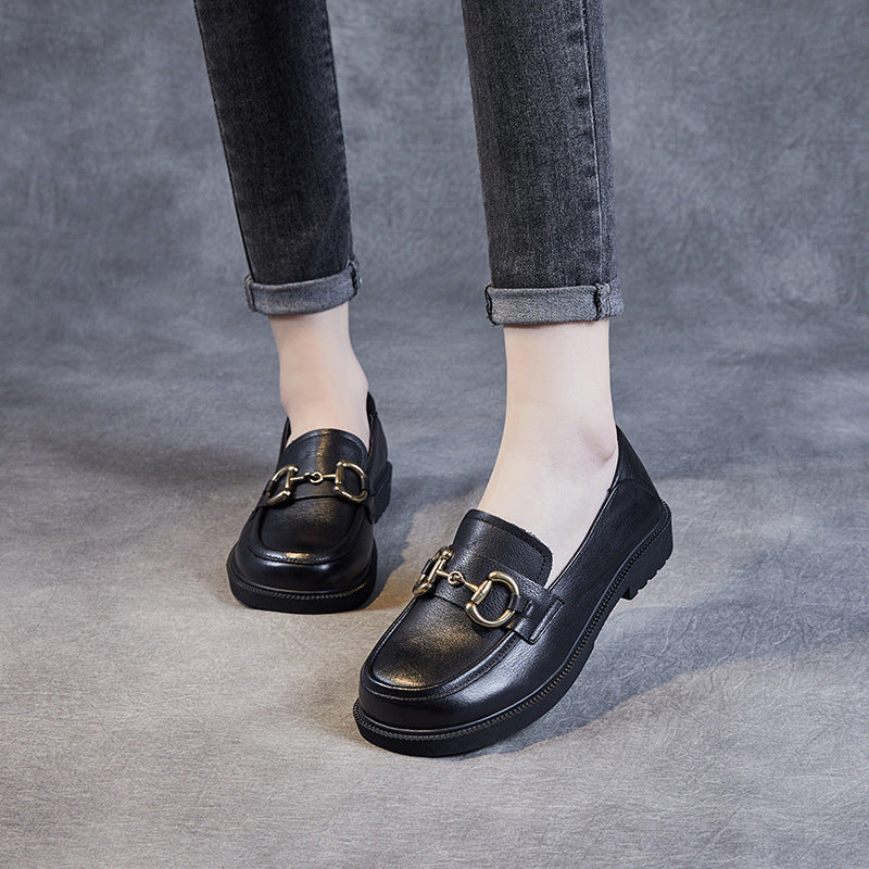 Women Minimalist Retro Leather Soft Flat Loafers-RAIIFY