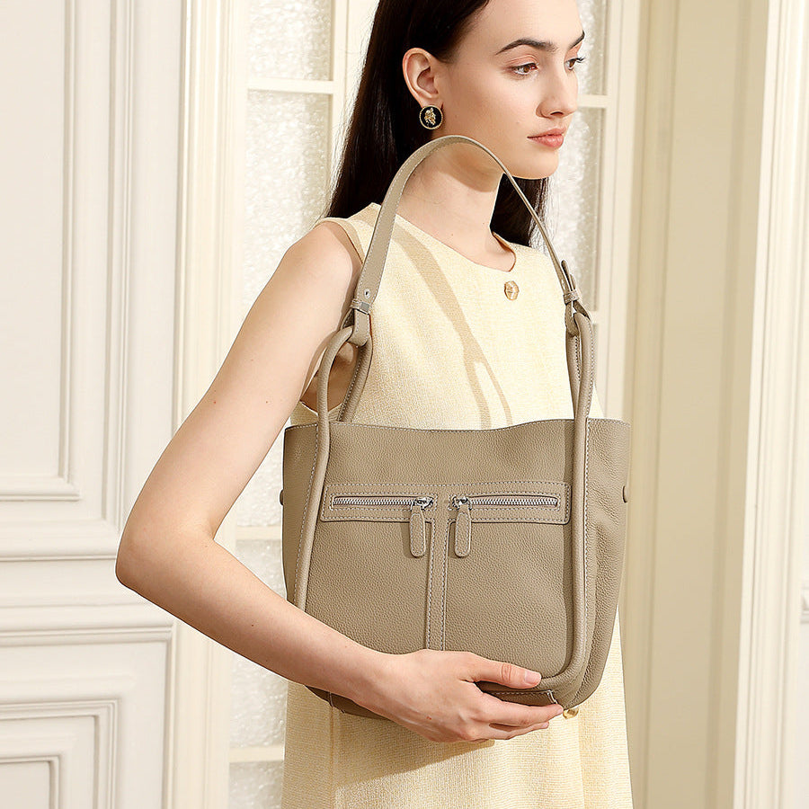 Women's Plain Leather Fashion Bucket Bag-RAIIFY