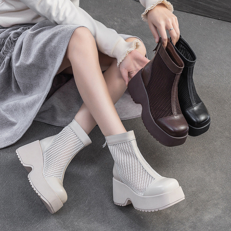 Women Minimalism Plain Mesh Chunky Platform Boots-RAIIFY