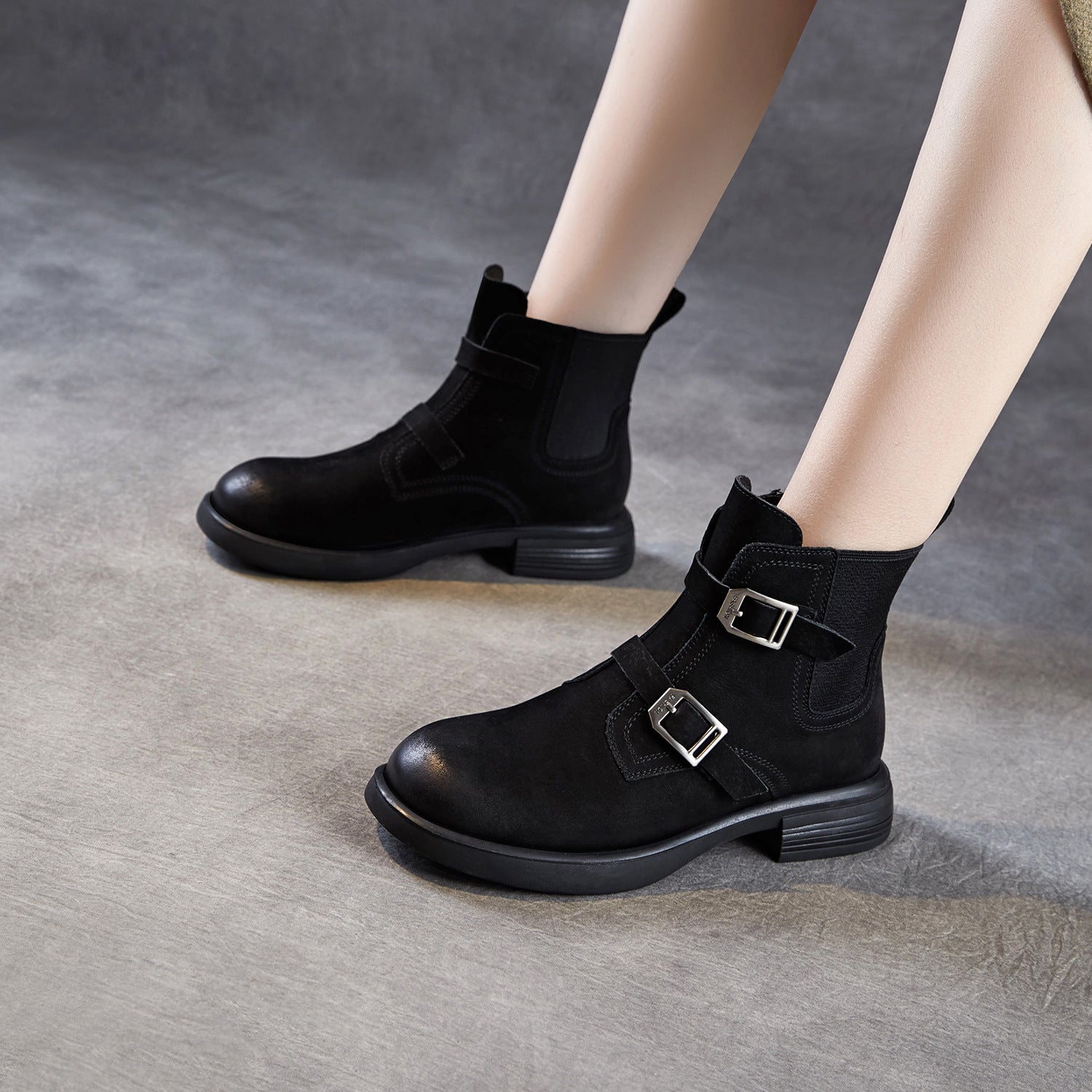 Women's Retro Suede Flat Ankle Boots-RAIIFY