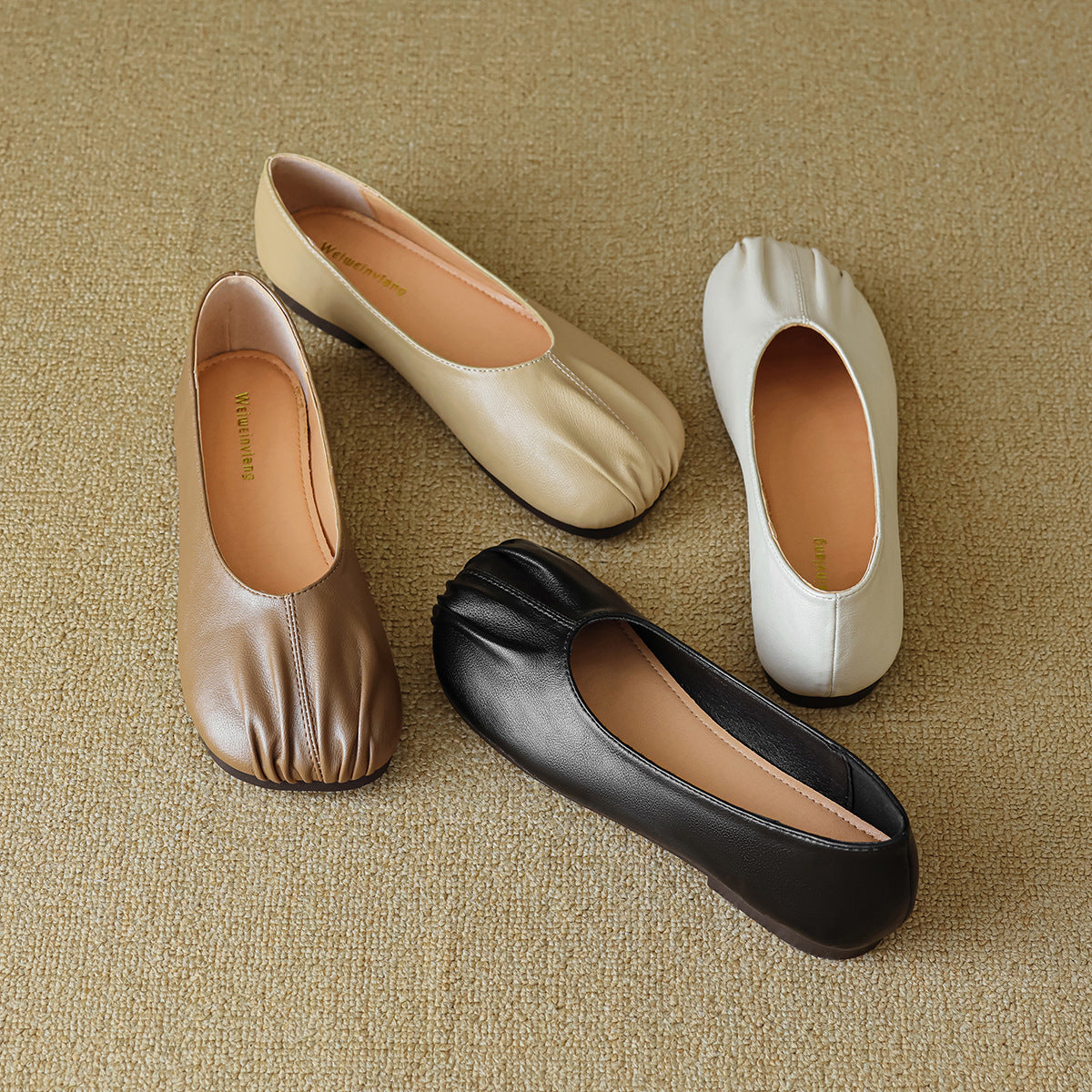 Women Minimalist Soft Pleated Leather Casual Flats-RAIIFY