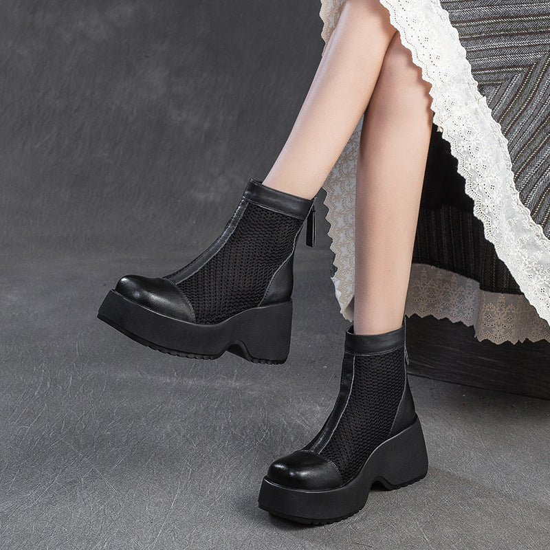 Women Minimalism Plain Mesh Chunky Platform Boots-RAIIFY