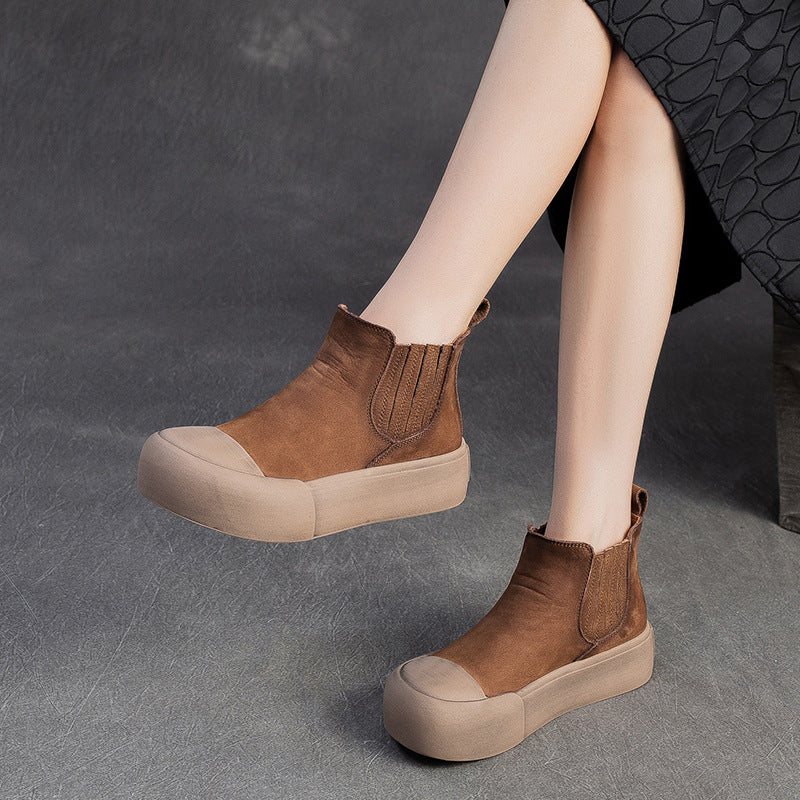 Women's Retro Leather Casual Slip-on Ankle Boots-RAIIFY