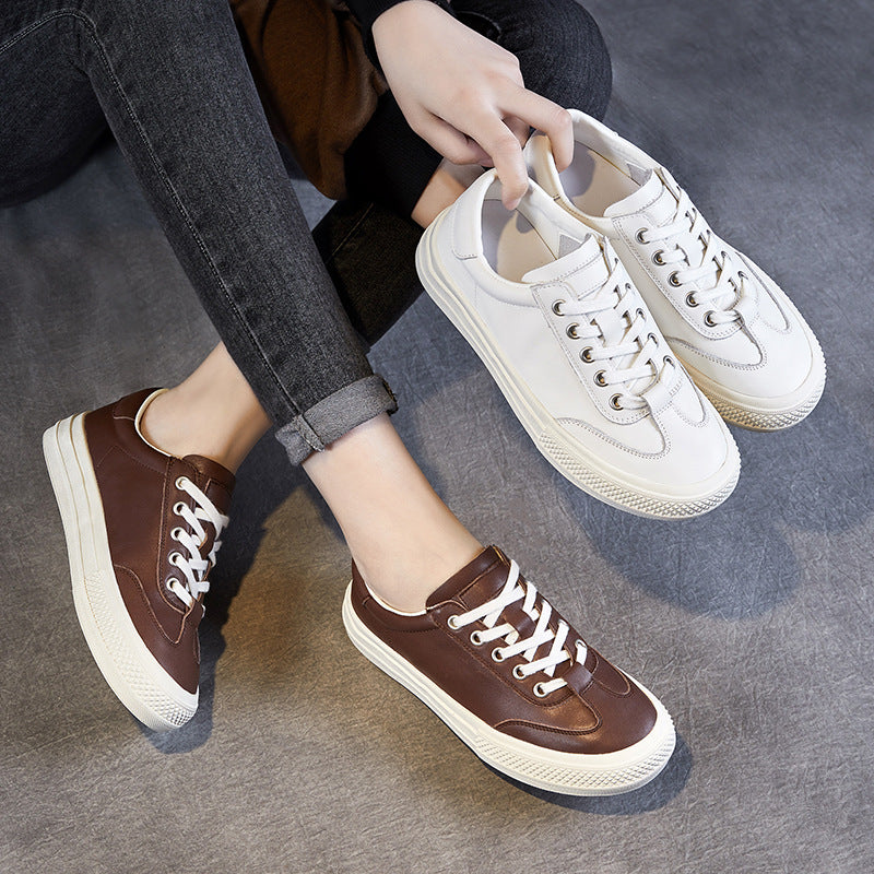 Women Solid Leather Flat Casual Shoes-RAIIFY