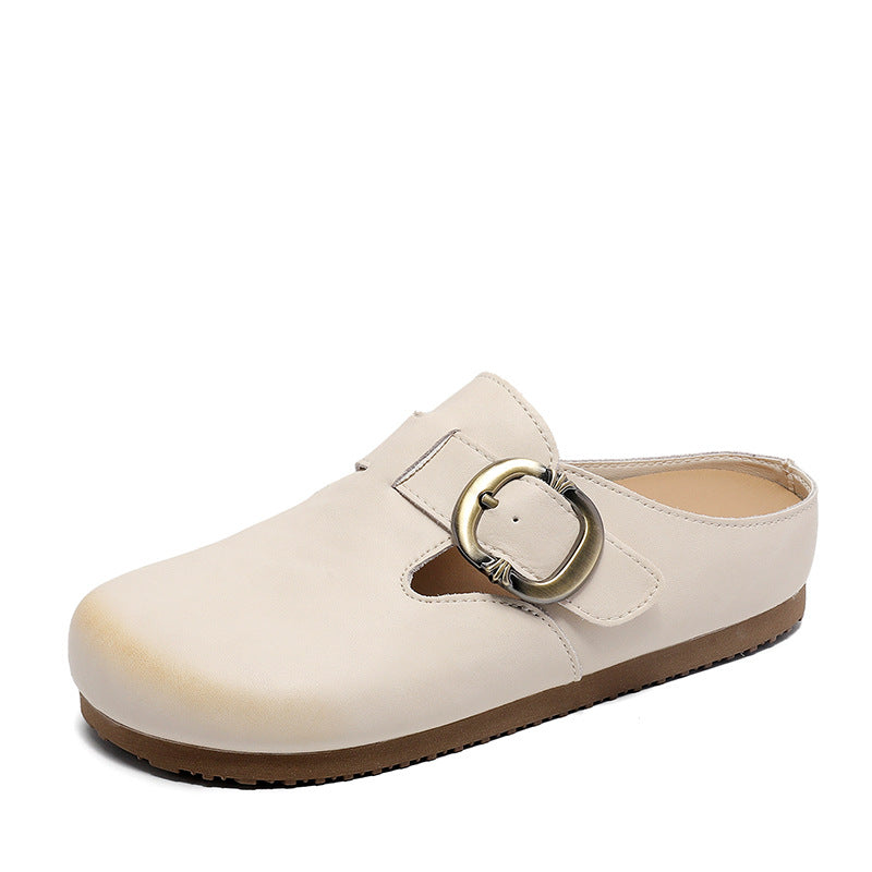 Women Minimalist Soft Leather Flat Mules Shoes-RAIIFY