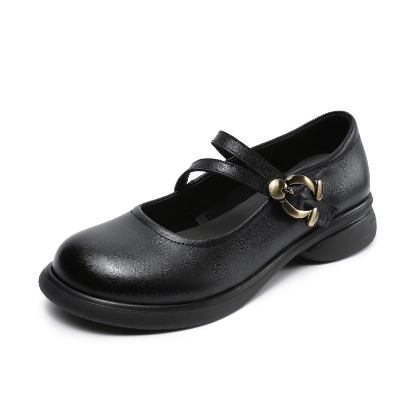 Women Low Top Leather Casual Mary Jane Shoes-RAIIFY