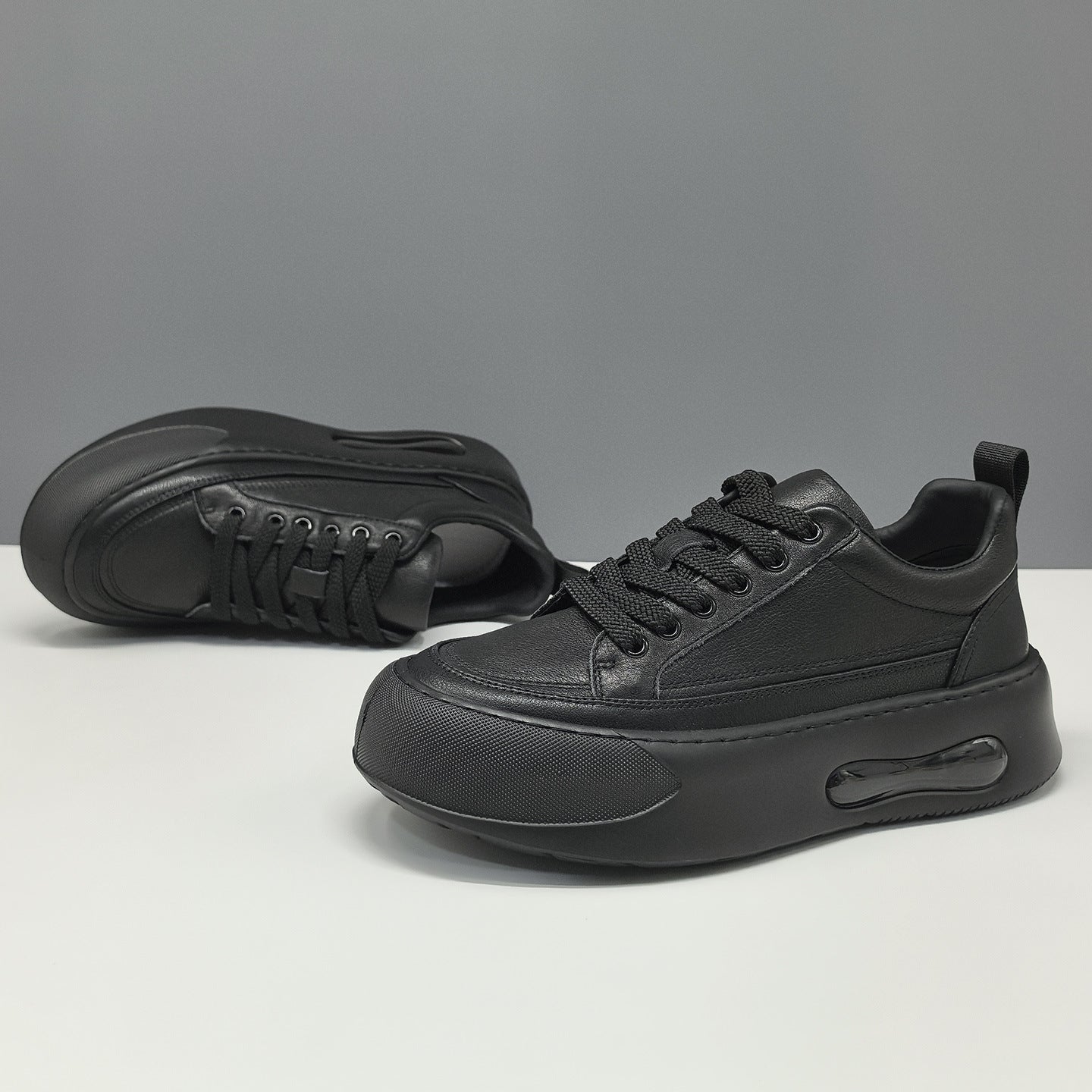 Men's Minimalist Plain Leather Platform Casual Sneakers-RAIIFY