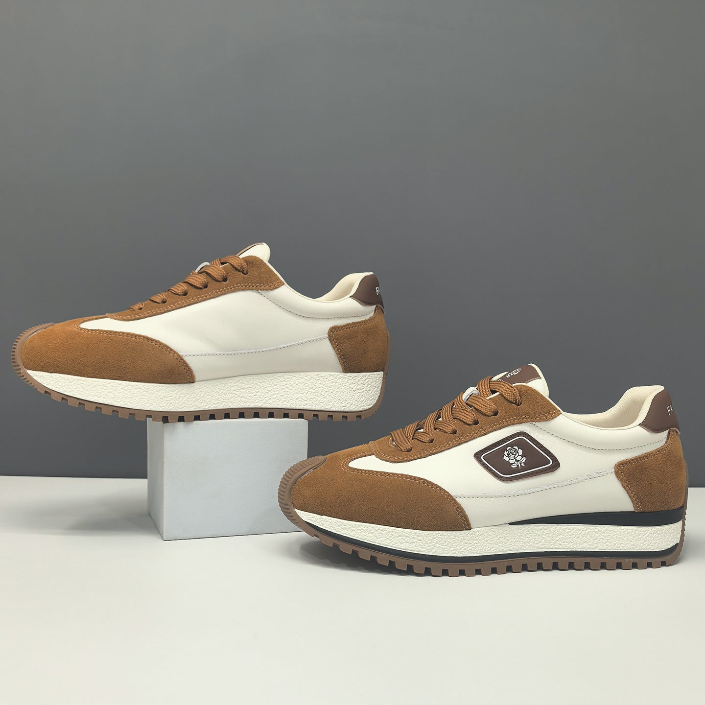 Men's Leather Color Block Casual Board Shoes Sneakers-RAIIFY