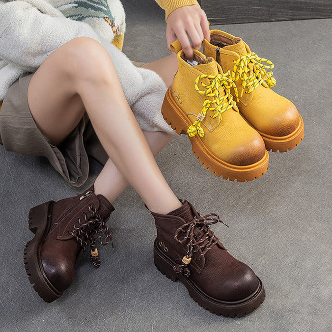 Women's Retro Quilted Leather Winter Furred Snow Boots