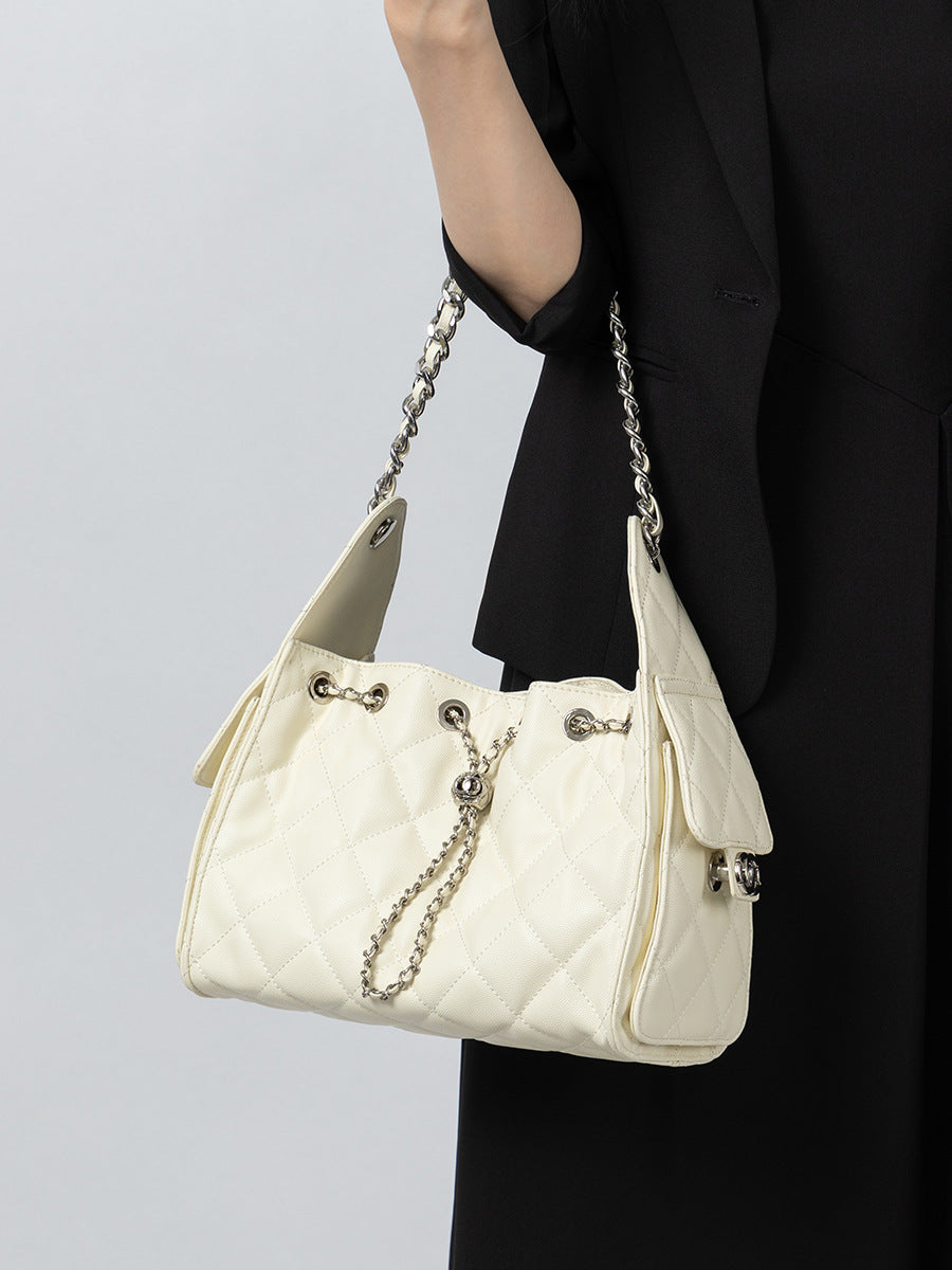 Women's Quilted Leather Chain Strap Bucket Bag-RAIIFY