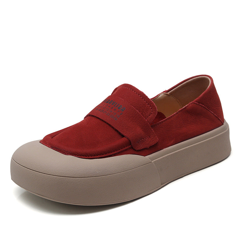 Women's Retro Plain Leather Flat Casual Loafers-RAIIFY