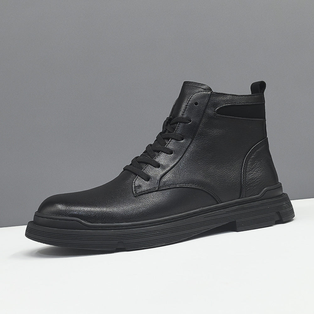 Men Vintage Solid Leather Casual Ankle Boots-RAIIFY