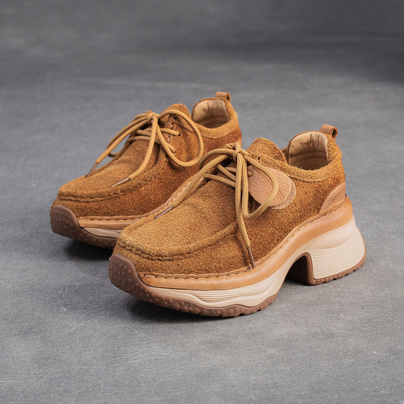 Women Genuine Leather Thick Sole Breathable Casual Lace Up Shoes-RAIIFY