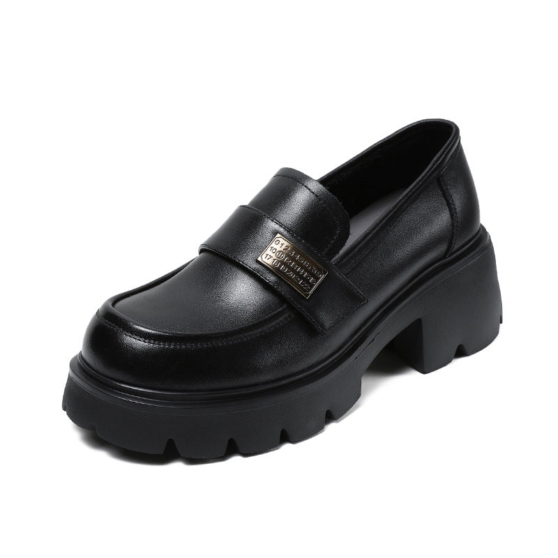 Women Plain Leather Casual Platform Loafers-RAIIFY