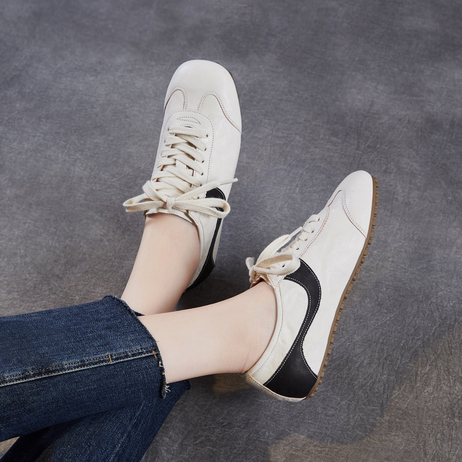 Women's Minimalist Leather Flat Casual Shoes-RAIIFY